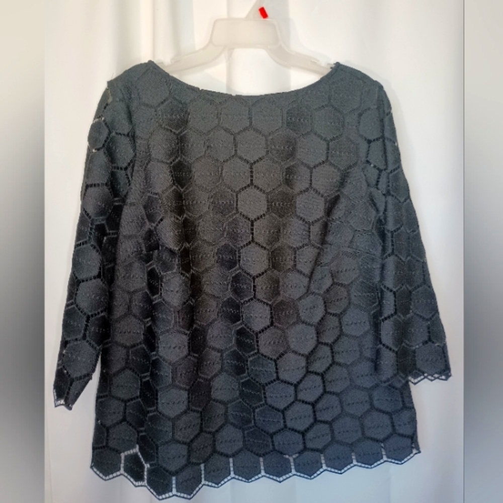 RSVP By Talbots Black Lace Top 1X Scallop Boat Neck Lined Formal Goth Whimsigoth